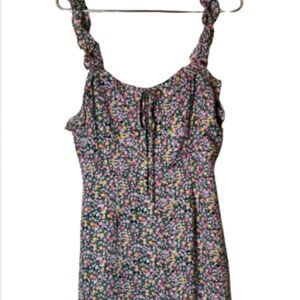 Lulus Livi Womens Large Floral Print Ruffled Mini Skater Dress Sleeveless USA